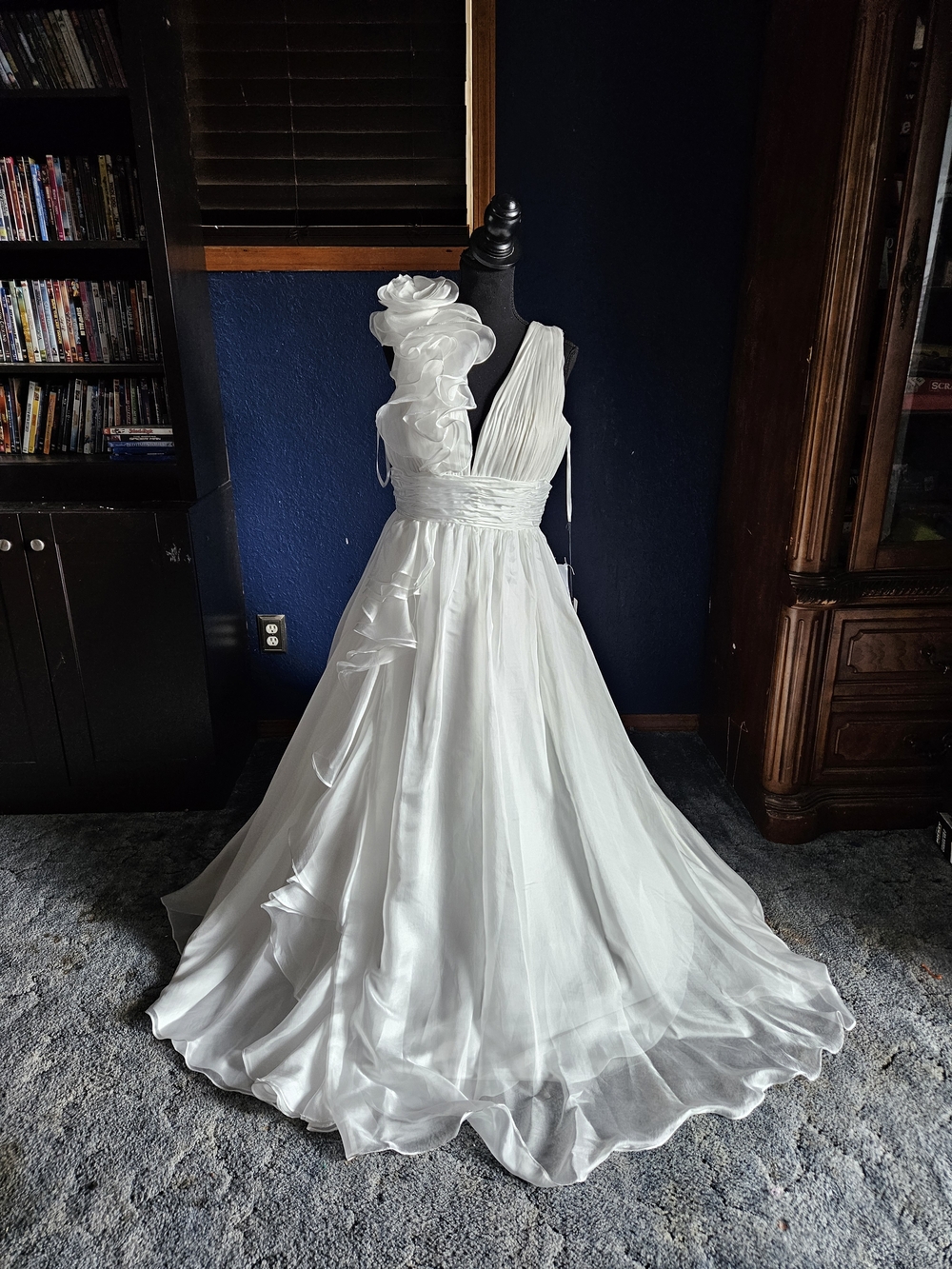Mac Duggal White One-Shoulder Ruffle Bridal Gown